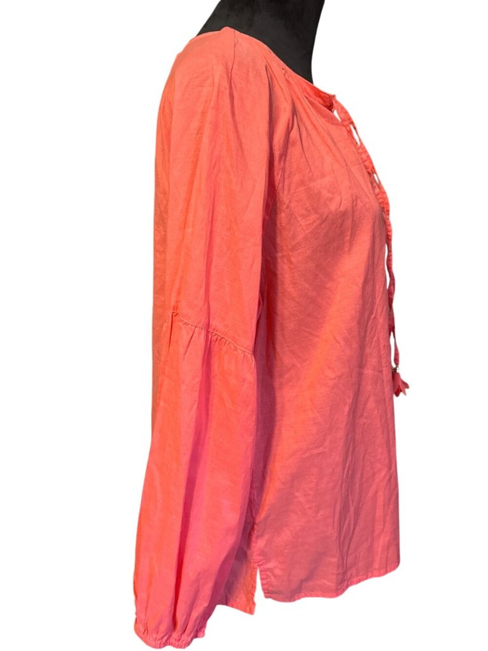 Chicos Coral Long Sleeve V-Neck Blouse With Tassels Size 2 - Picture 3 of 4